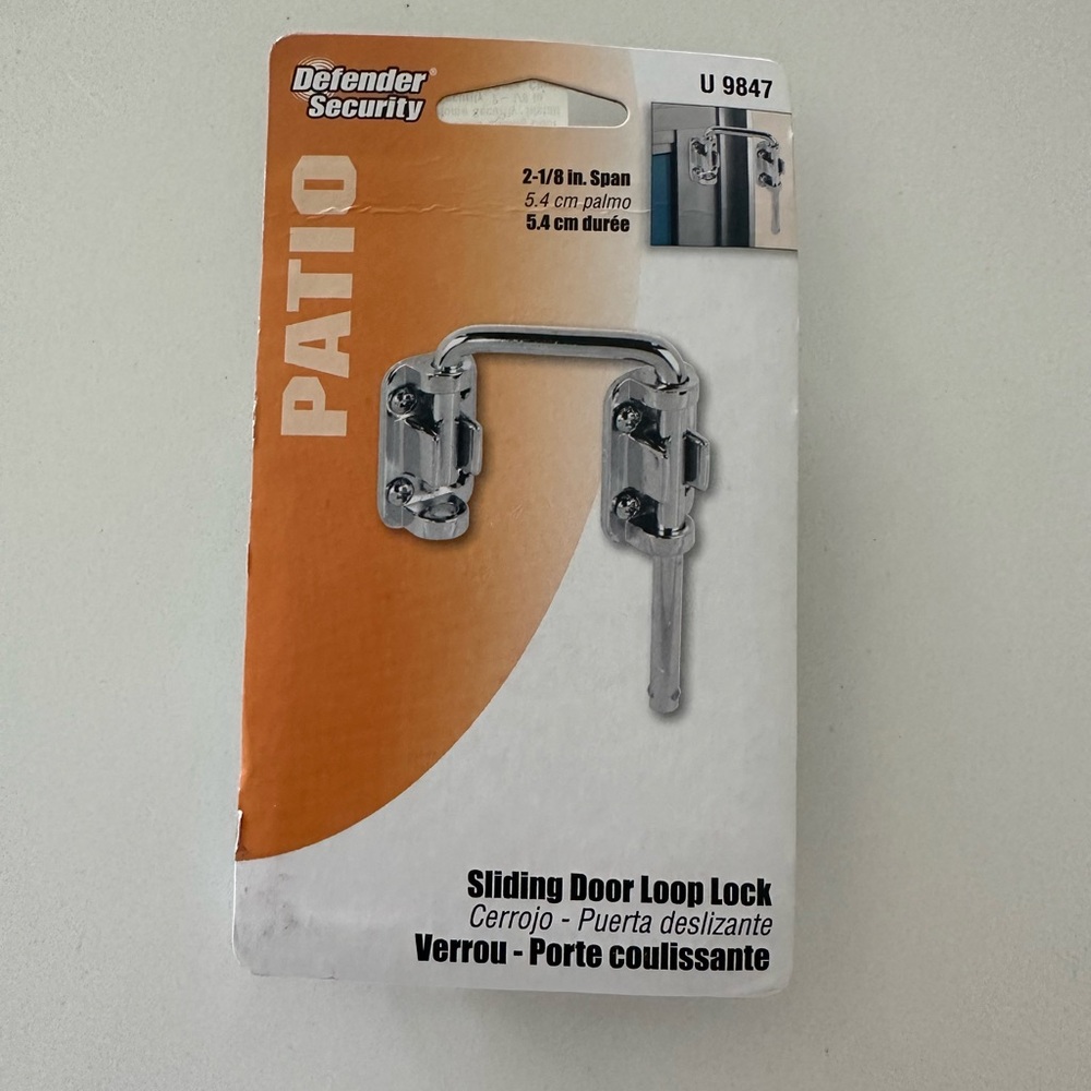 Defender Security Patio Sliding Door Loop Lock 2-1/8in. Span U9847 NIP